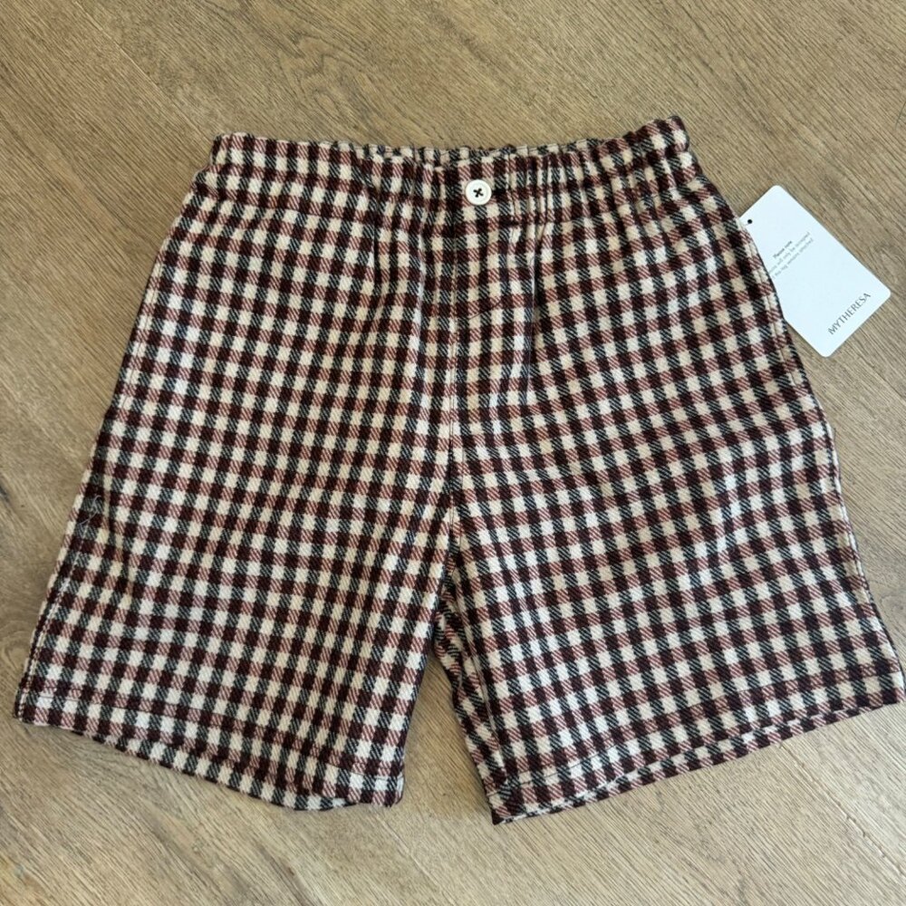 Caramel Kids Checkered Wool Shorts 10Y With Elastic Waist & Button Closure